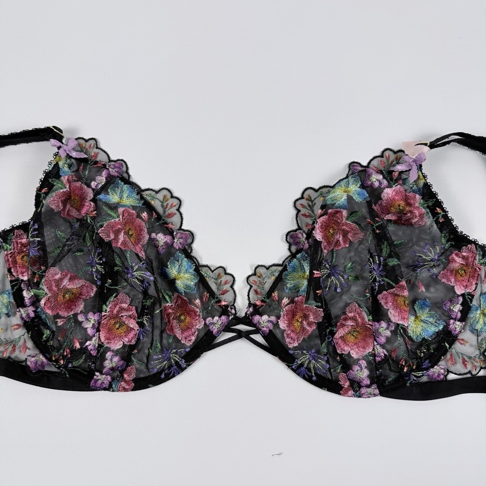 Victoria's Secret Very Sexy Low Cut Demi Bra Black Mesh Floral 38DDD NWT - Picture 5 of 6